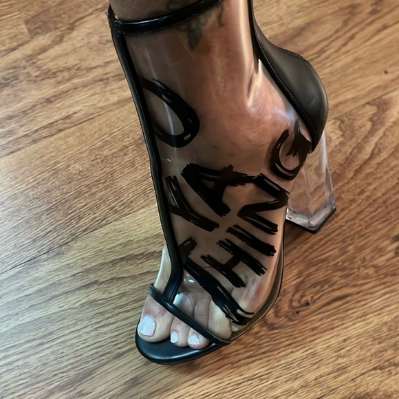Aldo Clear Chunk Block Bootie Heels Size Sz 7 Do Ya Thing Punk Graffiti Booties - Picture 13 of 15
